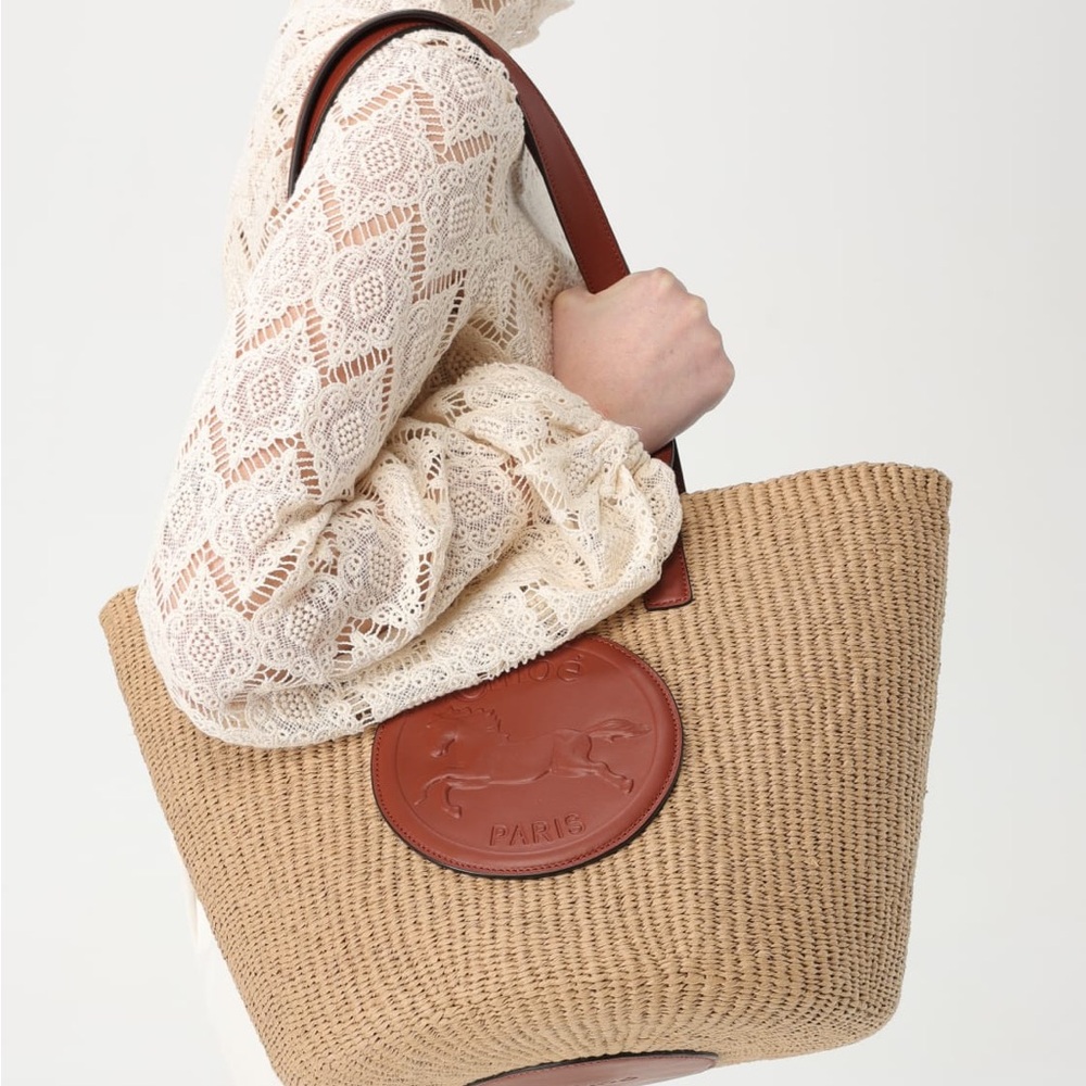 Chloe horse medal raffia straw basket bag - Picture 9 of 16